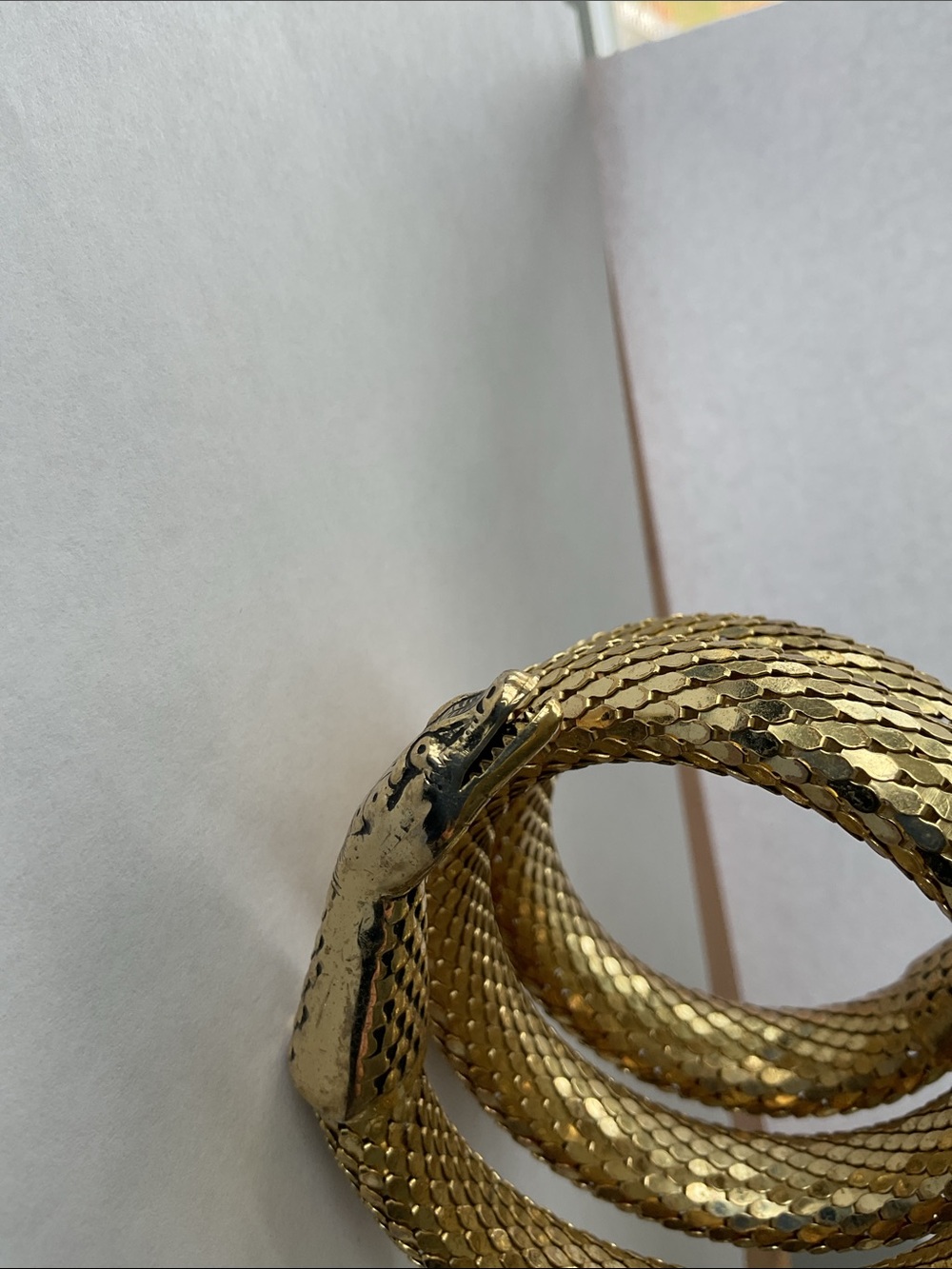 VTG Gold Mesh Snake Coil Whiting and Davis Bracelet & Clip Earrings Signed SET - Picture 8 of 9